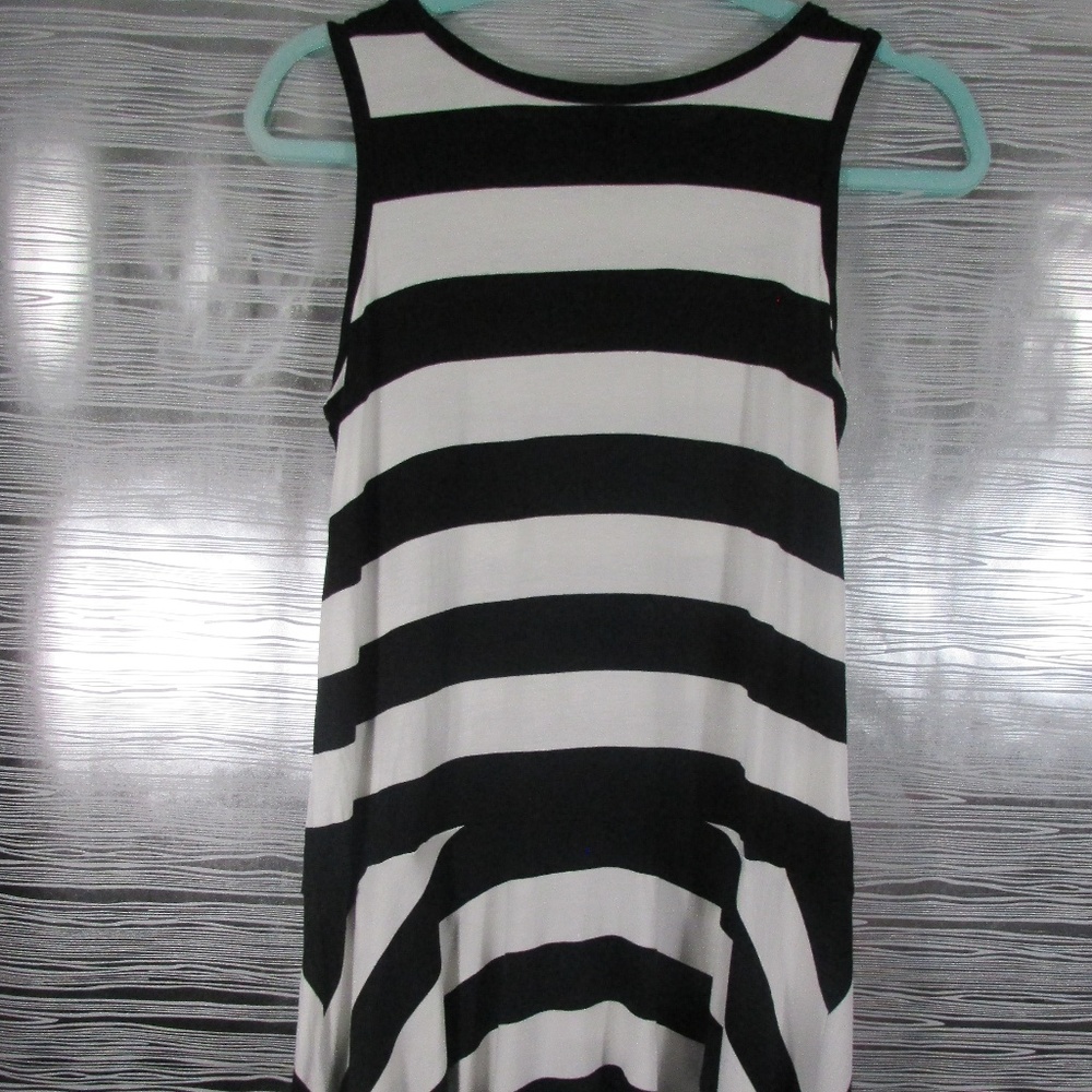 LOFT Black and White Striped Flare Day Dress
